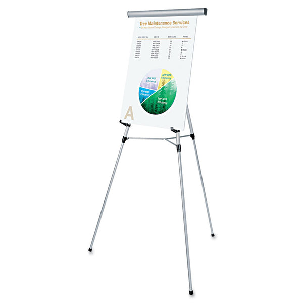 Universal® 3-Leg Telescoping Easel with Pad Retainer, Adjusts 34" to 64", Aluminum, Silver (UNV43050)
