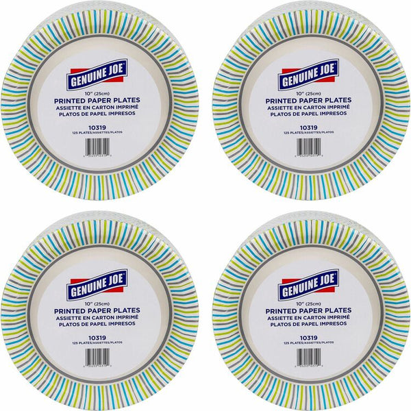 Genuine Joe Paper Plates, Soak-Proof, 10" Round, 125/PK, 500/CT (GJO10319CT)