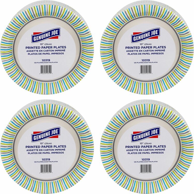 Genuine Joe Paper Plates, Soak-Proof, 10" Round, 125/PK, 500/CT (GJO10319CT)