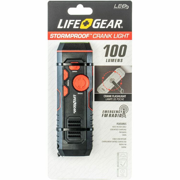 Life+Gear Flashlight, Crank Radio, 30 Lumen, 1-9/10"Wx6-1/5"H, Black/Red (DCYLG3860675RED) Each