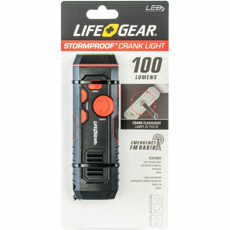 Life+Gear Flashlight, Crank Radio, 30 Lumen, 1-9/10"Wx6-1/5"H, Black/Red (DCYLG3860675RED) Each
