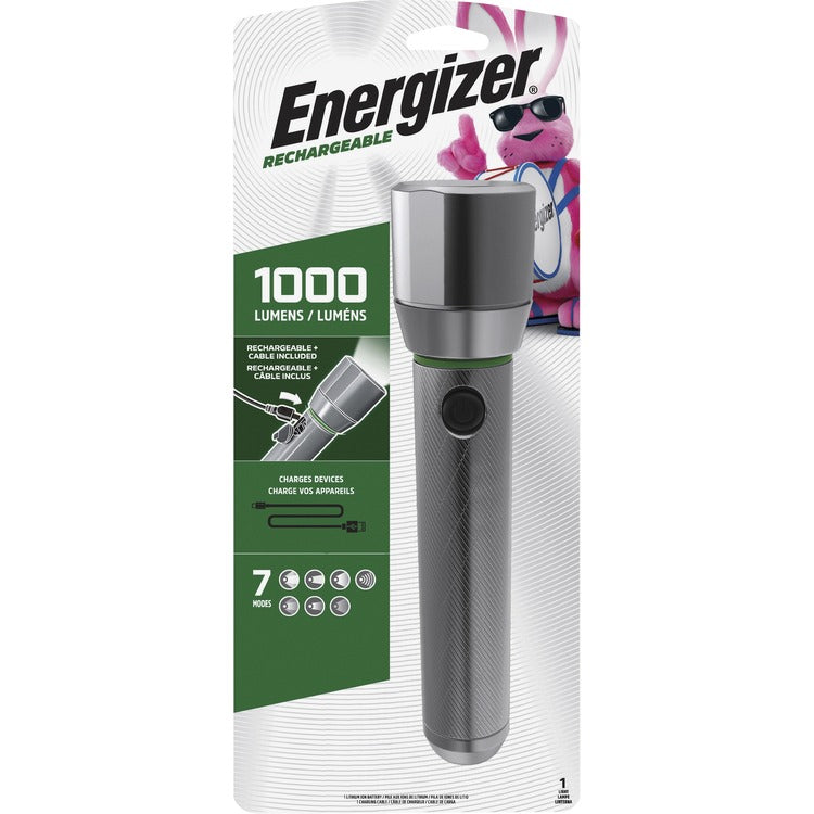 Energizer Flashlight, LED, Rechargeable, 1000 Lumens, 200m, Silver (EVEENPMHRL7) Each