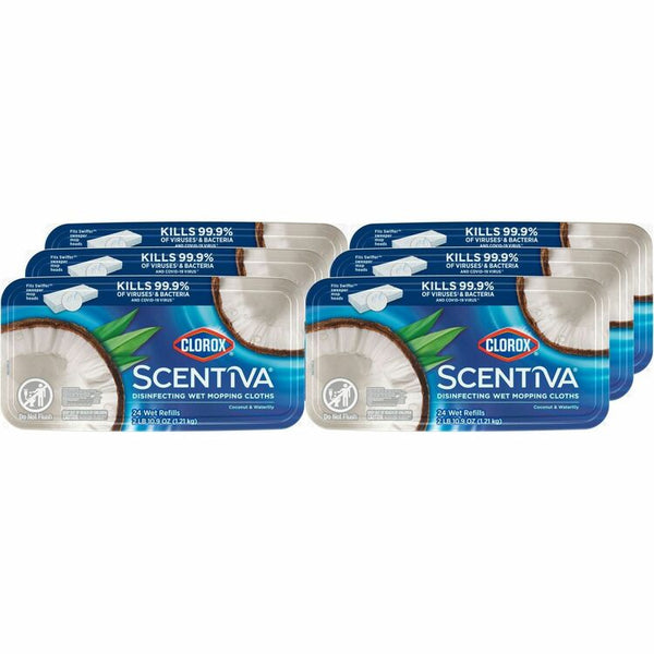 Clorox Scentiva Disinfecting Wet Mopping Cloth Refills - Coconut & Water Lily (CLO32034CT) Case of 24