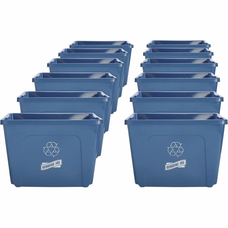 Genuine Joe 14-Gallon Recycling Bin, 14 gal Capacity, Rectangular, Yes, 14.5", x 19.5" x 15.4" Depth, Plastic, Blue, 12/Carton (GJO11582CT)