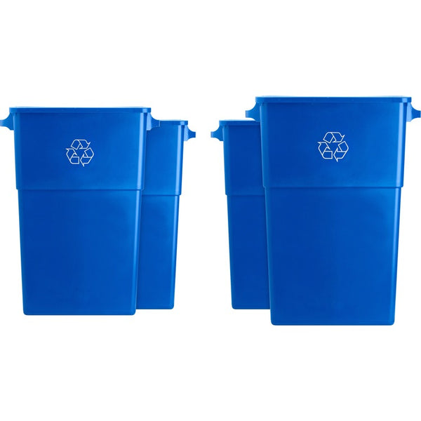 Genuine Joe 23 Gallon Recycling Container, 23 gal Capacity, Rectangular, 30", x 22.5" x 11" Depth, Blue, White, 4/Carton (GJO57258CT)