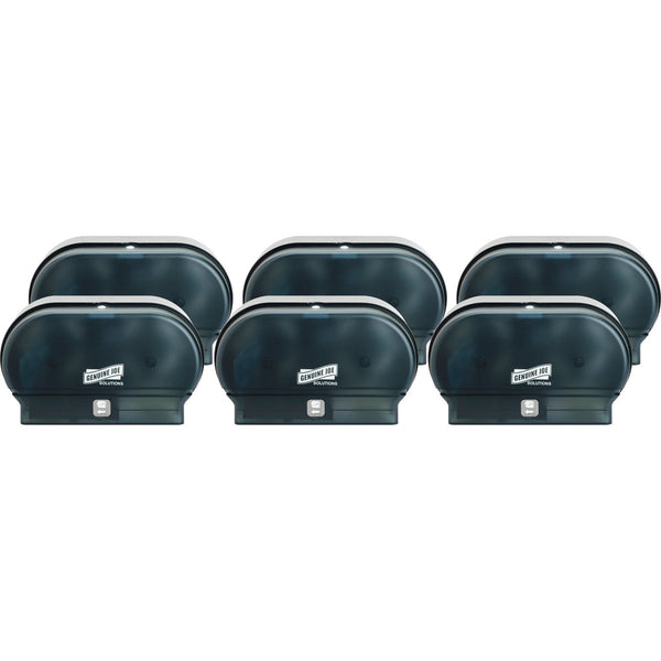 Genuine Joe Solutions Standard Bath Tissue Roll Dispenser, Manual, Roll, 2000 x Sheet, 2 x Roll, Black, Sliding Door (GJO98213CT) Case of 6