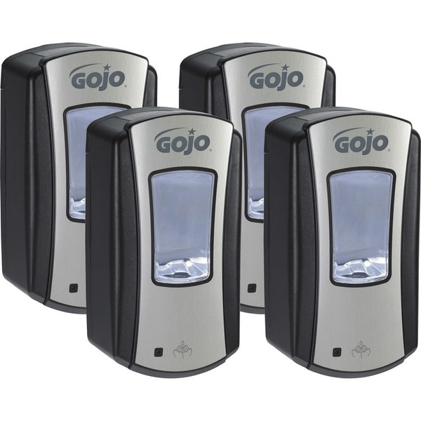 Gojo&reg; LTX-12 Touch-free Foam Soap Dispenser, Automatic, 1.27 quart Capacity, Site Window, Refillable, Touch-free, Lockable, Skylight, Chrome, Black, 4/Carton (GOJ191904CT) Case of 4