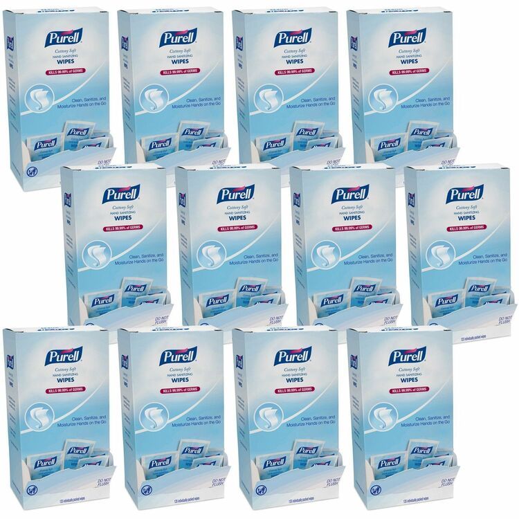 PURELL&reg; Cottony Soft Individually Wrapped Hand Sanitizing Wipes, 5 x 7, White, 12/Carton (GOJ902712CT) Case of 12