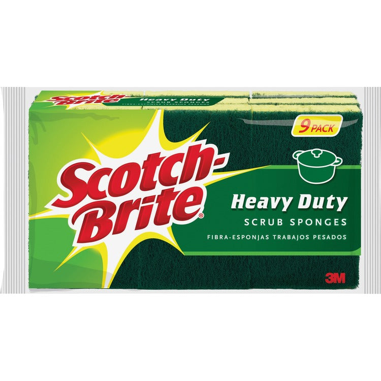 Scotch-Brite Heavy-Duty Scrub Sponges, 2.8", x 4.5" x 4.5" Depth, 45/Carton, Yellow, Green (MMM4295CT)