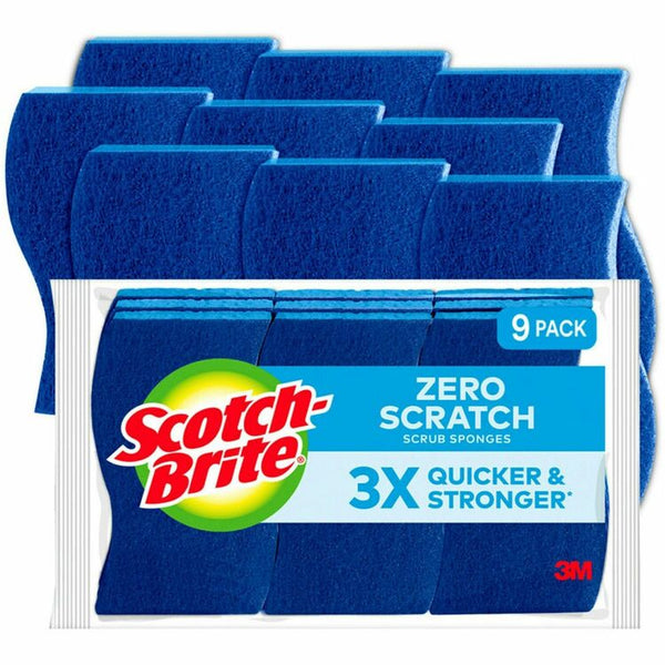 Scotch-Brite Non-Scratch Scrub Sponges, 0.8", x 4.3" x 2.8" Depth, 9/Pack, Cellulose, Blue (MMM5295) Pack of 9