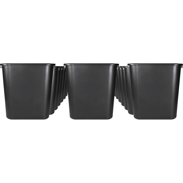 Sparco Rectangular Wastebasket, 7 gal Capacity, Rectangular, 15", x 14.5" x 10.5" Depth, Polyethylene, Black, 24/Carton (SPR02160CT)