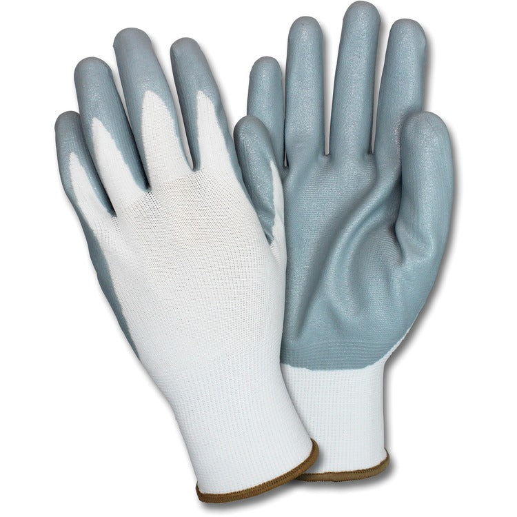 Safety Zone Nitrile Coated Knit Gloves, Nitrile Coating, Medium, Gray, White, Knitted, Durable, Flexible, Comfortable, Breathable, For Industrial, 12/Dozen (SZNGNIDEXMDG) 1 Dozen
