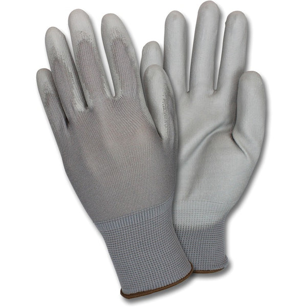 Safety Zone Poly Coated Knit Gloves, Polyurethane Coating, Large, Nylon, Gray, Flexible, Comfortable, Breathable, Knitted, For Industrial, 12/Dozen (SZNGNPULG4GY) 1 Dozen