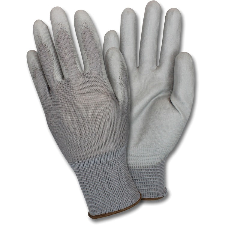 Safety Zone Poly Coated Knit Gloves, Polyurethane Coating, Large, Nylon, Gray, Flexible, Comfortable, Breathable, Knitted, For Industrial, 12/Dozen (SZNGNPULG4GY) 1 Dozen