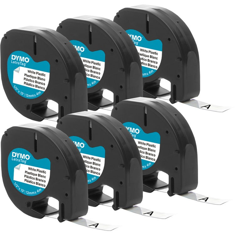 Dymo LetraTag Plastic Label Tape Cassette, 0.5" x 13 ft, White, 6/Pack (DYM2050823) Pack of 6