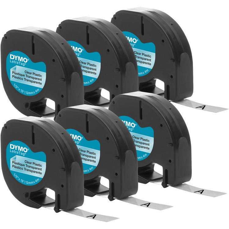 Dymo Label Tape, Plastic, Black Print, 1/2"X23', 6/Pk, Cl (DYM2050824)