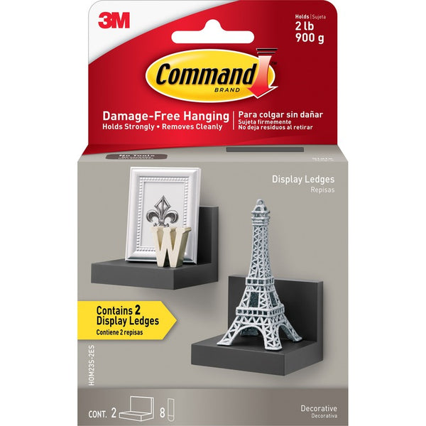 Command Display Ledges, 4" x 3.5" Depth x 3" Height, 2/Pack, Slate, Plastic (MMMHOM23S2ES)