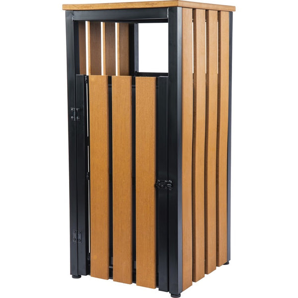 Lorell Outdoor Waste Bin, Rectangular, Weather Resistant, 33.6", x 15.8" x 15.8" Depth, Polystyrene, Teak (LLR42692)