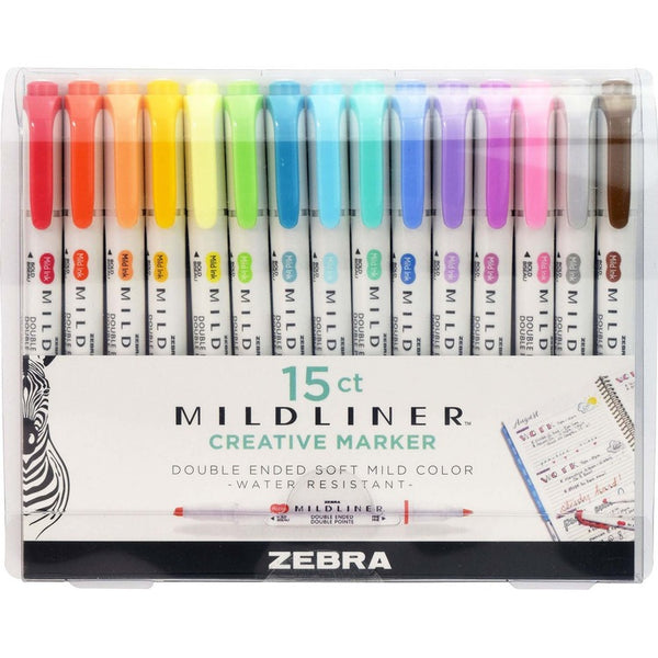 Zebra Pen Mildliner Double Ended Highlighter, Chisel/Bullet Tip, Assorted Colors, 15/Pack (ZEB78115) Pack of 15