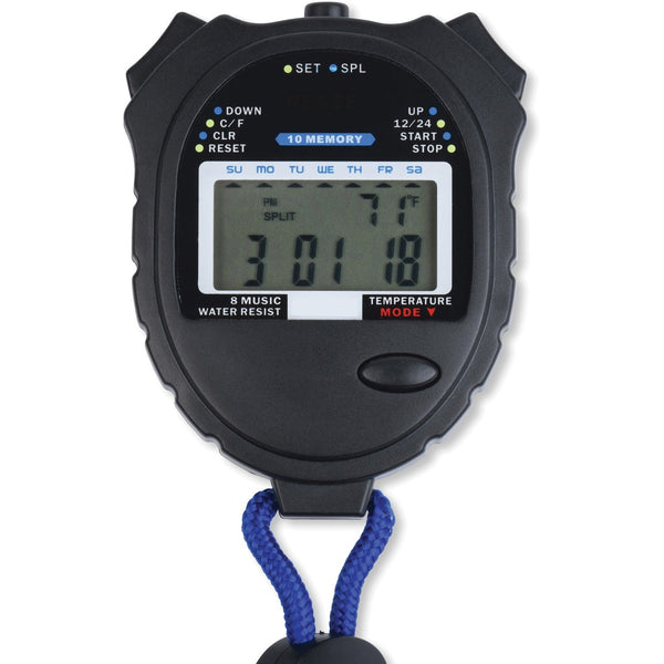 Tatco Stopwatch, Water-Resistant, 2-1/2"Wx3-1/4"Lx3/4"H, Black (TCO52124) Each