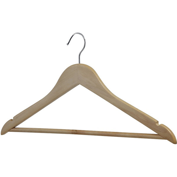 Lorell Wooden Coat Hanger, for Coat, Clothes, Garment, Wooden, Metal, Natural, 30 / Carton (LLR01066)