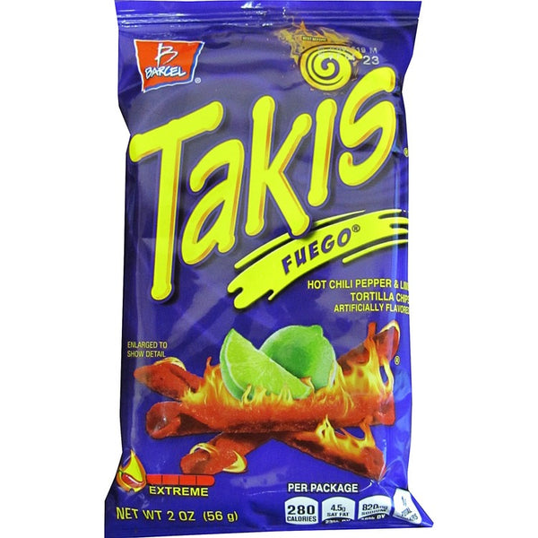 Takis Fuego Rolled Tortilla Chips - Hot Chili Pepper & Lime - 1 - 1.98 oz - 42 / Carton (BEL00276) Case of 42