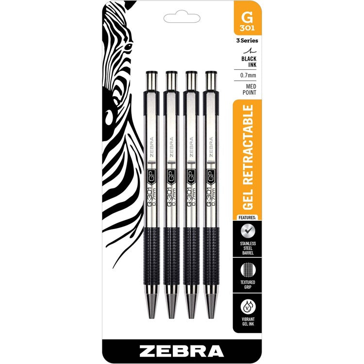 Zebra Pen Gel Pen, 0.7Mm Point, 4/Pk, Black (ZEB41314) Pack of 4