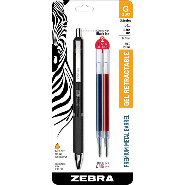 Zebra Pen 0.7mm Retractable Gel Pen, 0.7 mm Pen Point Size, Refillable, Retractable, Black Gel-based Ink, Metal Barrel (ZEB40111)