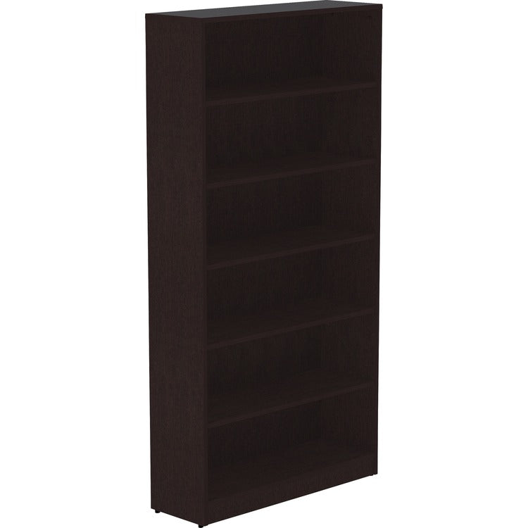 Lorell Essentials Espresso Laminate Bookcase, 0.8" Shelf, 36" x 12" x 72", 6 Shelve(s), Espresso (LLR18228)