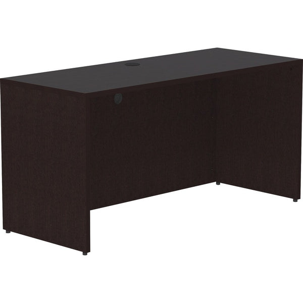 Lorell Essentials Espresso Laminate Credenza Shell, 60" x 24" x 29.5"Credenza Shell, 1" Top, Material: Polyvinyl Chloride (PVC) Edge, Metal Drawer, Finish: Espresso, Silver Brush (LLR18213)