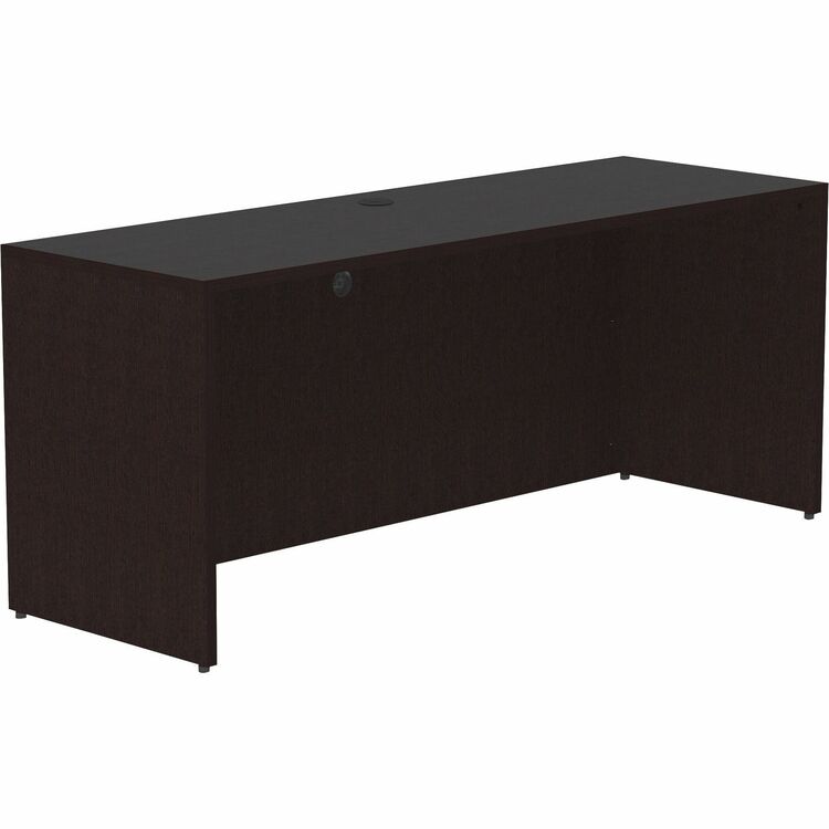 Lorell Essentials Espresso Laminate Credenza Shell, 72" x 24" x 29.5"Credenza Shell, 1" Top, Material: Polyvinyl Chloride (PVC) Edge, Metal Drawer, Finish: Espresso, Silver Brush (LLR18212)