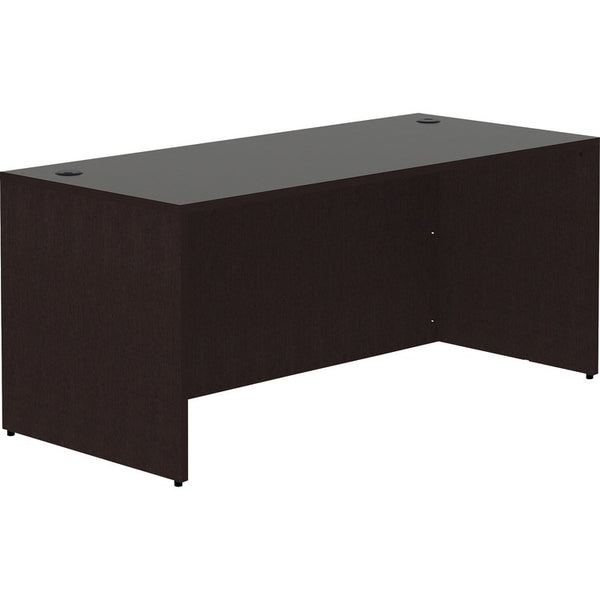 Lorell Espresso Laminate Desk, 66" x 30" x 29.5"Desk Shell, 1" Top, Material: Polyvinyl Chloride (PVC) Edge, Laminate Top, Finish: Espresso (LLR18207)