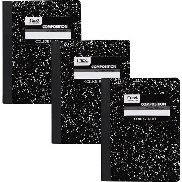 Mead Notebook, College-Rule, 8"Wx10"H, 3/Pk, Black (MEA38111)