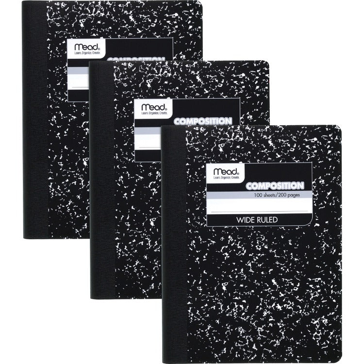 Mead Notebook, Wide-Rule, 8"Wx10"H, 3/Pk, Black (MEA38301)