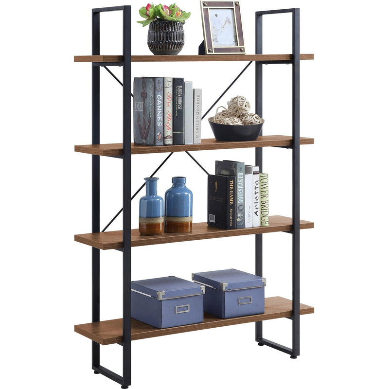 Lorell SOHO 4-Shelf Metal Frame Bookcase, 29" x 11.8" x 57.5", 4 Shelve(s), Walnut, Powder Coated Frame (LLR97619) Each