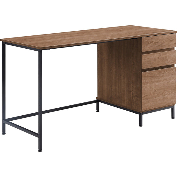 Lorell SOHO 3-Drawer Desk, 55" x 23.6" x 30", 3 x File Drawer(s), Single Pedestal on Right Side, Material: Steel Leg, Laminate Top, Finish: Walnut, Powder Coated Leg (LLR97615)