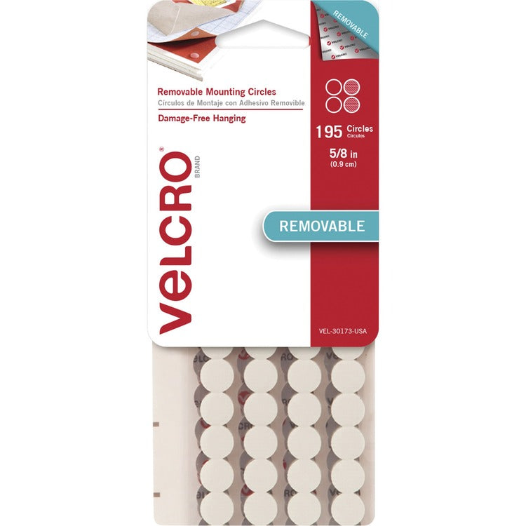 VELCRO&reg; Mounting Tape, Removable, Circles, 5/8" , 195/Pk, We (VEK30173) Pack of 195