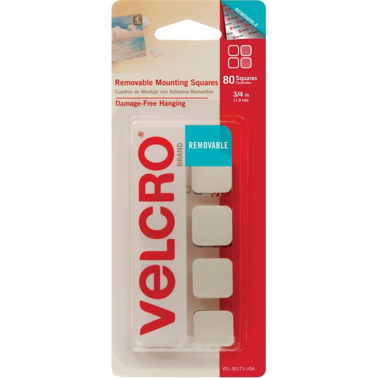 VELCRO&reg; Mounting Tape, Removable, Squares, 3/4" , 80/Pk, We (VEK30171) Pack of 80