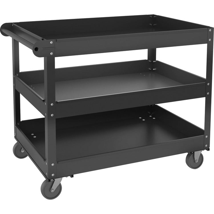 Lorell 3-shelf Utility Cart, 3 Shelf, 400 lb Capacity, 4 Casters, Steel, x 16" x 30" Depth x 32" Height, Black, 1 Each (LLR00027)