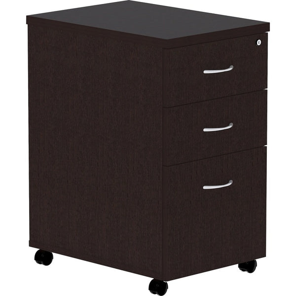 Lorell Essentials Espresso Laminate Pedestal, 16" x 22" x 28.3"Pedestal, 1" Top, Material: Polyvinyl Chloride (PVC) Edge, Metal Drawer, Finish: Espresso, Silver Brush (LLR18218)