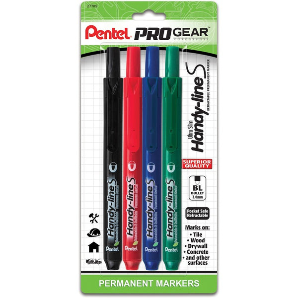 Pentel PROGear 3.0mm Ultra Slim Hand-lines Marker, 3 mm Marker Point Size, Bullet Marker Point Style, Refillable, Retractable, 4/Pack (PENNXS15PGBP4M)