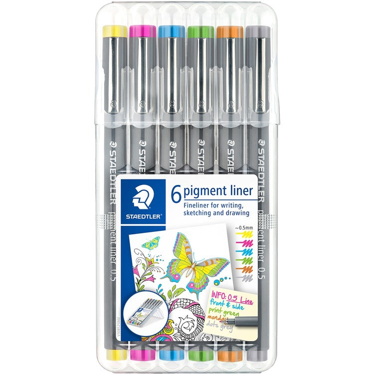 Staedtler Pigment Liner 308, Fine Pen Point, 0.5 mm Pen Point Size, Assorted Pigment-based Ink, Polypropylene Barrel, Metal Tip, 6/Set (STD30805S2SB6) Set of 6