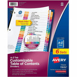 Avery Customizable Table of Contents Ready Index Multicolor Dividers, 26-Tab, A to Z, 11 x 8.5, White, 6 Sets (AVE11832) Pack of 6