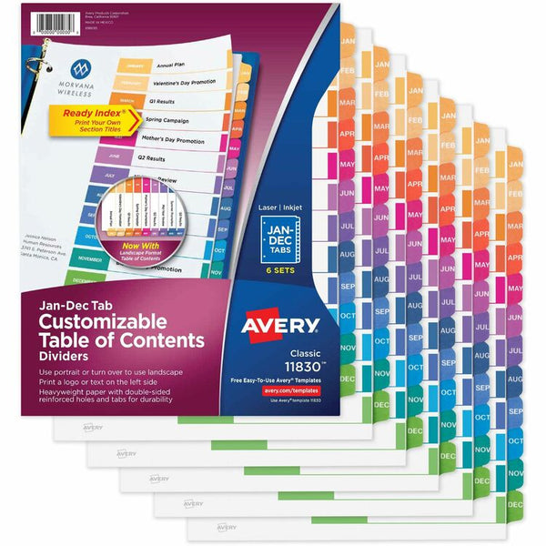 Avery Ready Index 12 Tab Dividers, Customizable TOC, 6 Sets (AVE11830)