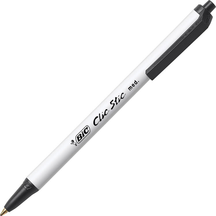 BIC Clic Stic Retractable Ballpoint Pen, Medium 1.2 mm, Black Ink, White Barrel, 60/Pack (BICCSM60BK)