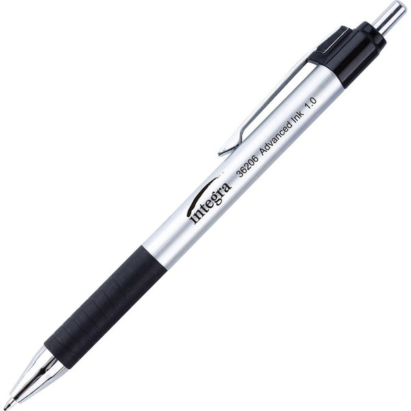 Integra Advanced Ink Retractable Pen, Medium Pen Point, 1 mm Pen Point Size, Retractable, Black Liquid Ink, Black Barrel, 12/Dozen (ITA36206)