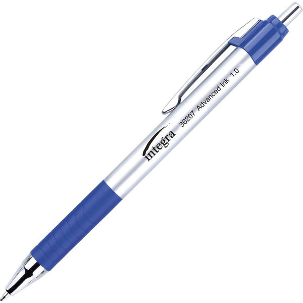 Integra Advanced Ink Retractable Pen, Medium Pen Point, 1 mm Pen Point Size, Retractable, Blue Liquid Ink, Blue Barrel, 12/Dozen (ITA36207)