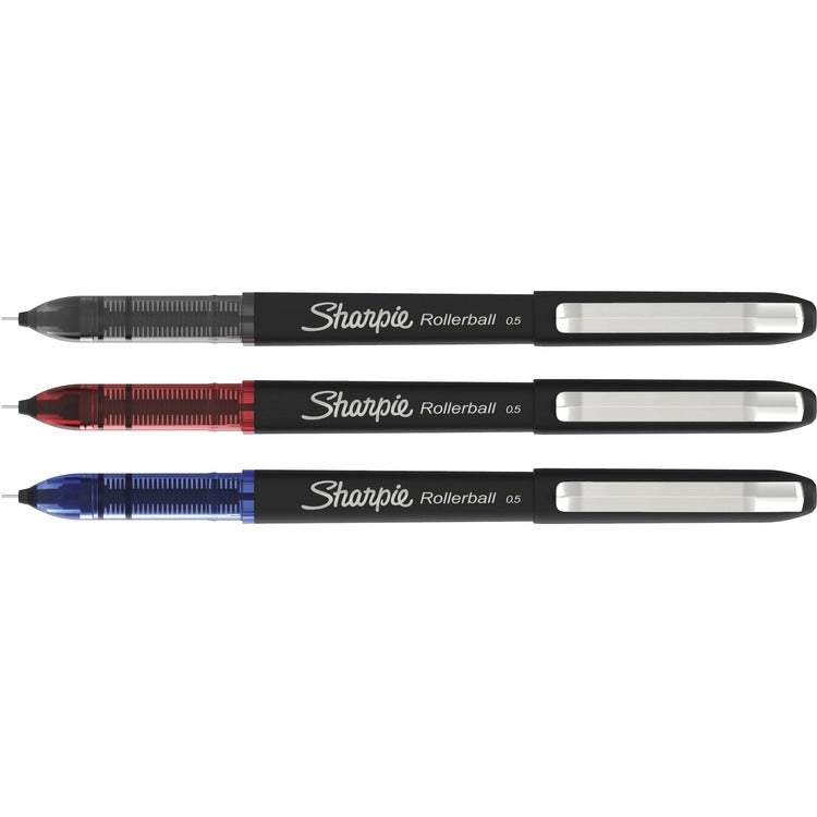 Sharpie Roller Ball Stick Pen, Fine 0.5 mm, Assorted Ink, Black Barrel, 4/Pack (SAN2093224) Each