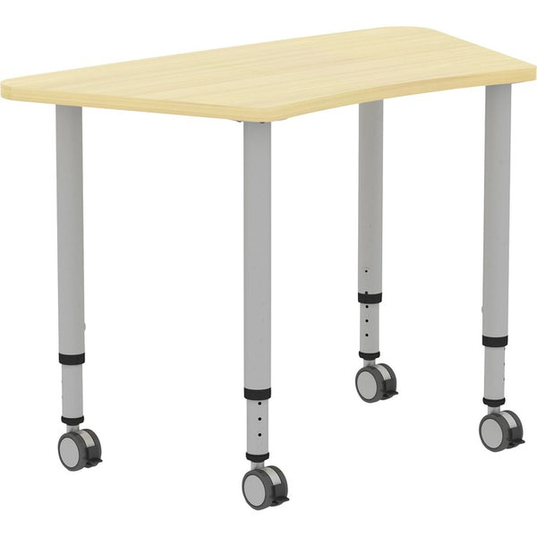 Lorell Height-adjustable Trapezoid Table, Trapezoid Top, 60"x 23.62" Table Top Depth, 33.62" Height, Assembly Required, Laminated, Maple, Laminate (LLR69584)