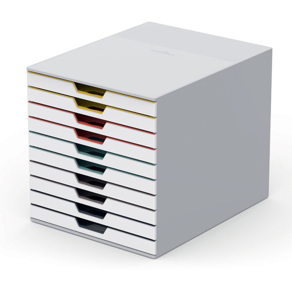 DURABLE VARICOLOR MIX 10 Drawer Desktop Storage Box, White/Multicolor - 10 Drawer(s) - 11", x 11.5" x 14" Depth - Desktop - Plastic - 1 / Each (DBL763027) Each
